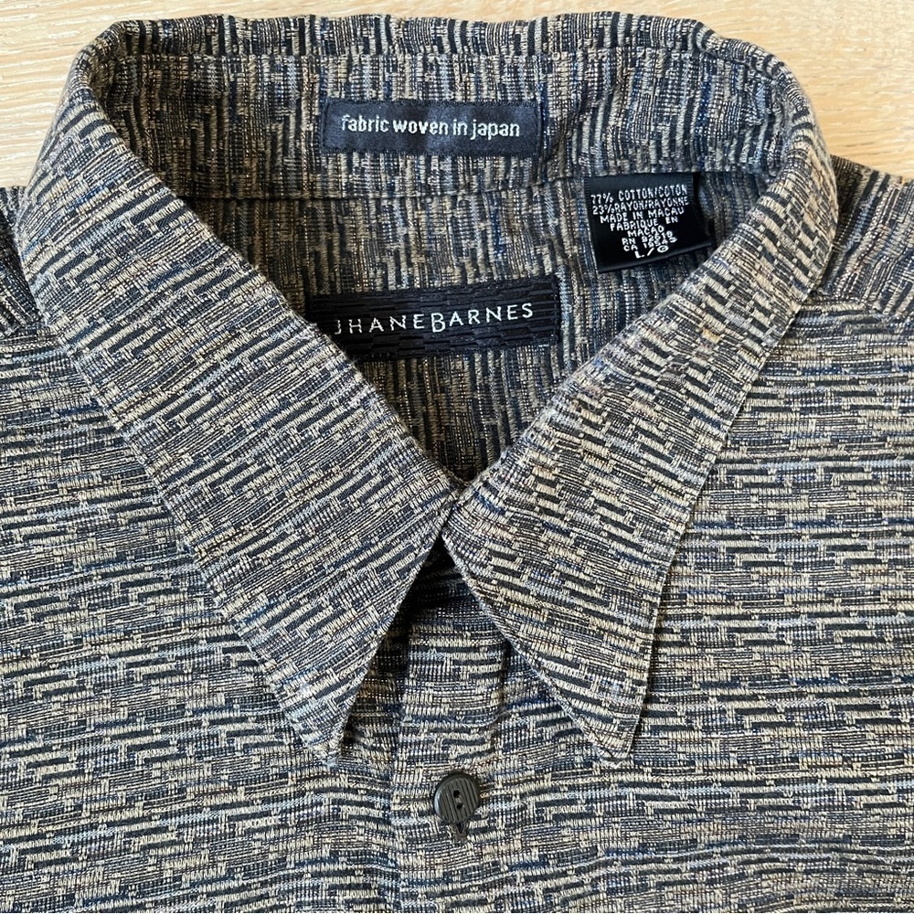 Jhane Barnes Vintage 90s Geometric Print Collared Shirt Size L 100% Cotton*M10